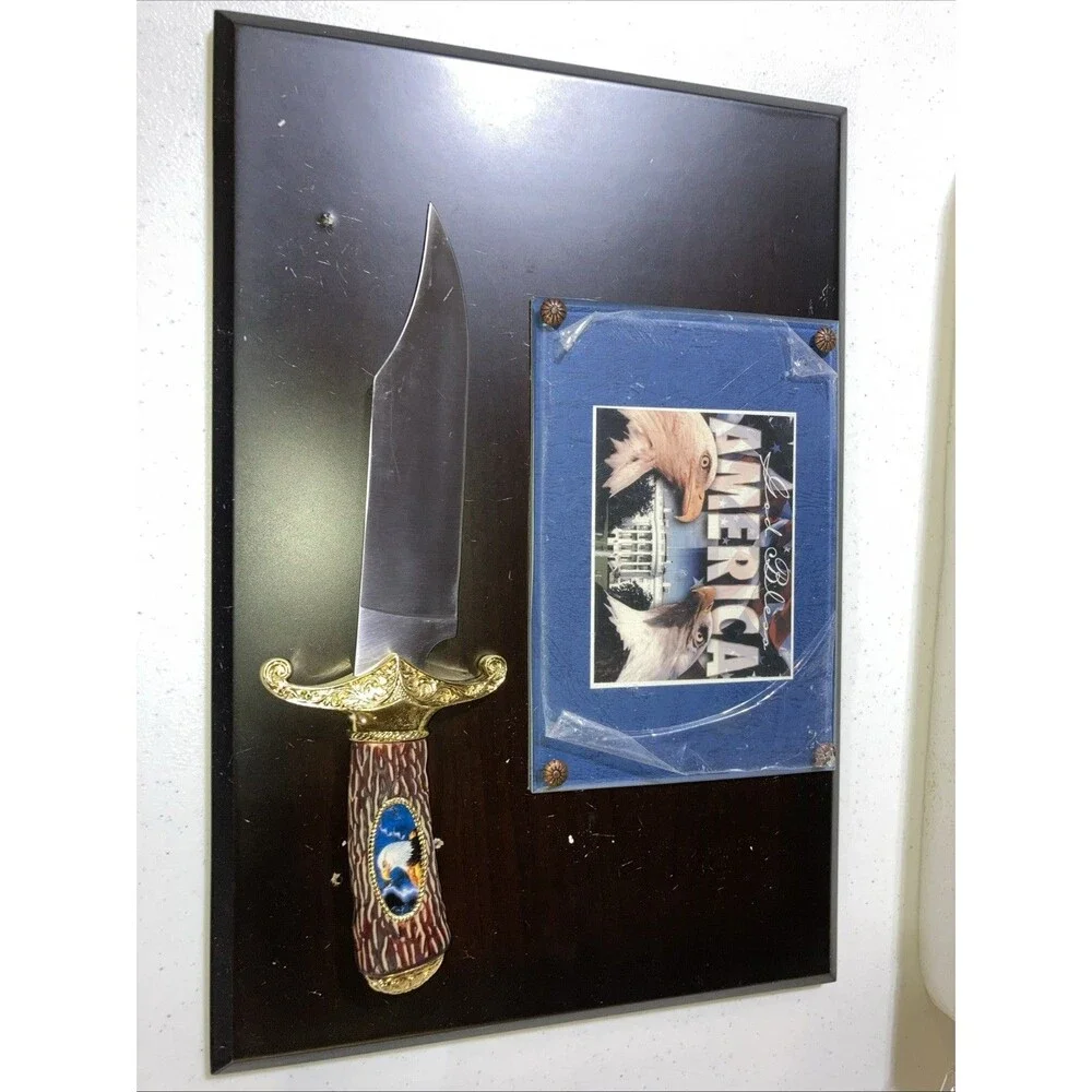 Bald eagle gold and silver with plaque hunting knife